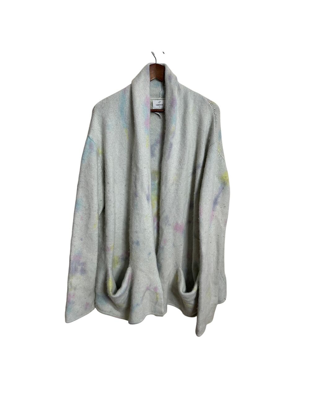 Harden 100% Cashmere Oversized Tie Dye Shawl Collar Open Front Cardigan Womans S